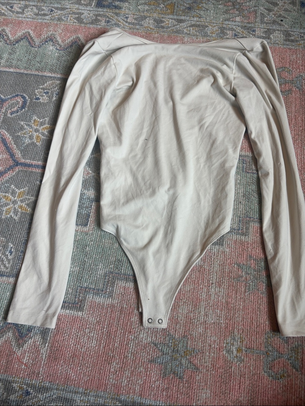 Abercrombie & Fitch Long Sleeve Scoop Neck Bodysuit in Light Beige